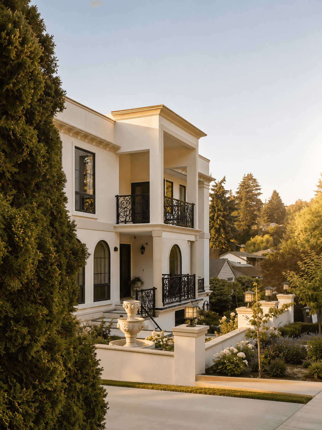 Welcoming Washington home exterior with warm natural light and landscaped front entry